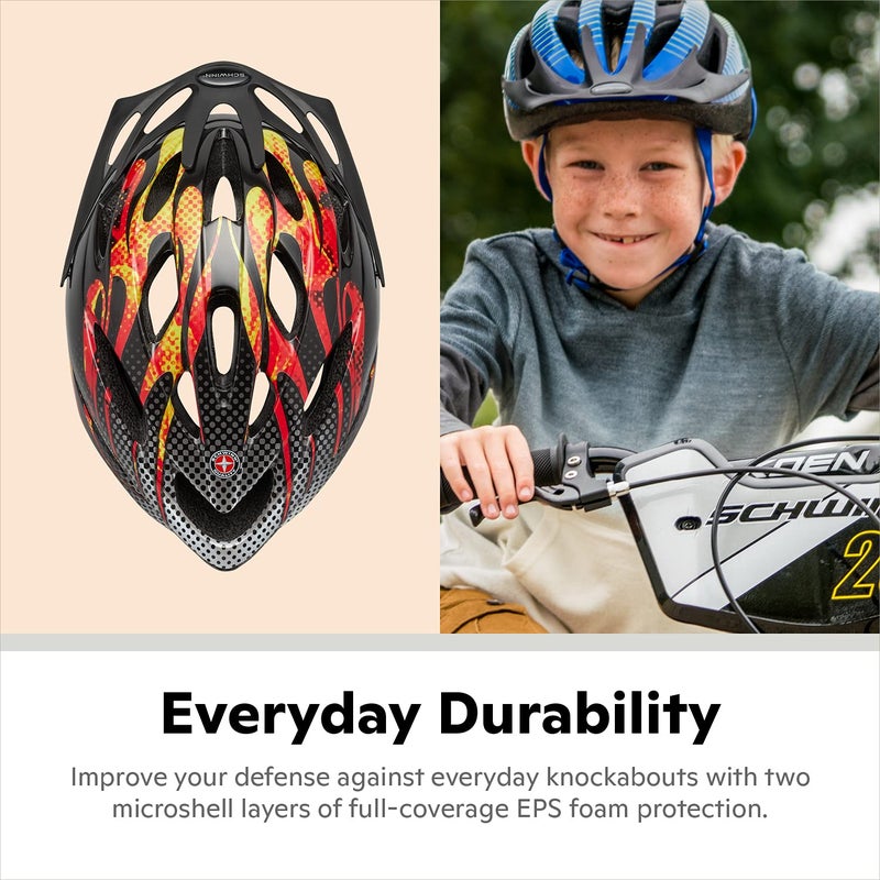 Schwinn Thrasher Kids Bike Helmet, Boys And Girls, Fits 50 - 54cm Circumference, Ages 5-8 Year Olds, Lightweight, Detachable Visor, CPSC Safety Certified, Child, Flames - Image 4
